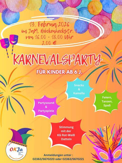 Plakat zur Karnevalsparty im JaM am 13.2.2026