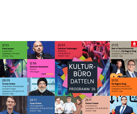 Kulturprogramm 2026 auf einer Postkarte mit Fotos und Daten