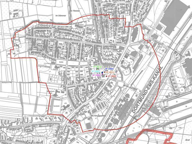 Karte, die den 500-Meter-Radius für die Überprüfung der Verdachtspunkte an der Frankfurter Straße anzeigt