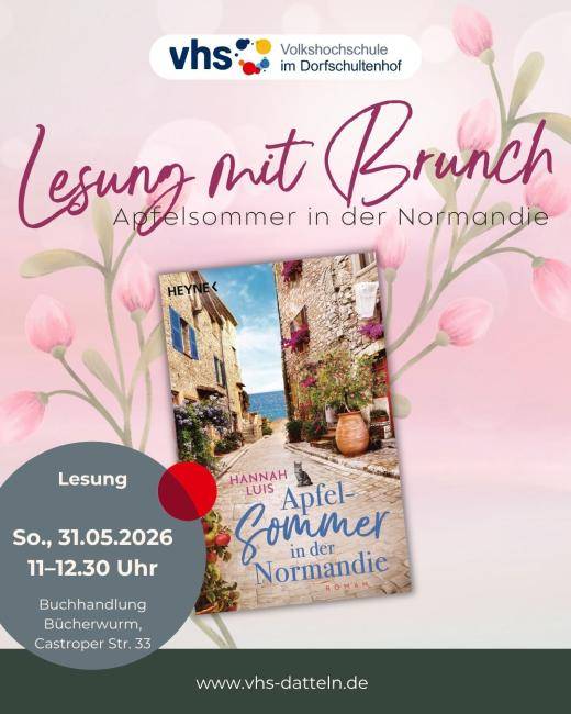 Buchcover Apfelsommer in der Normandie mit dekorativen Elementen und Infotext.