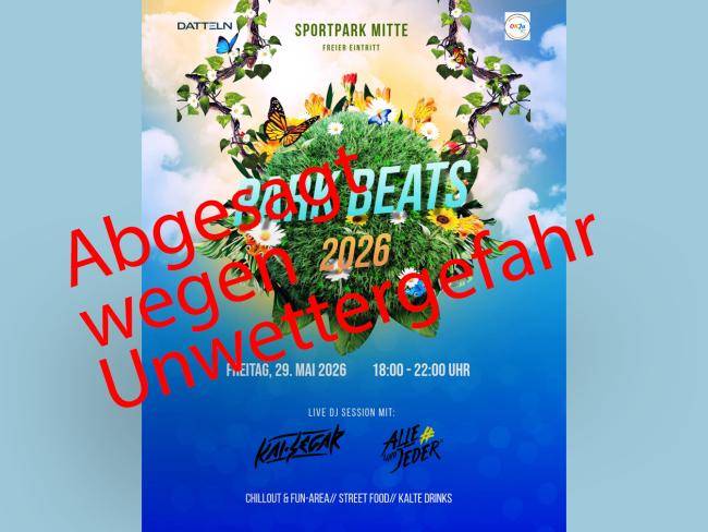 Flyer für ParkBeats mit dem Hinweis, dass die Veranstaltung wegen Unwettergefahr abgesagt wird