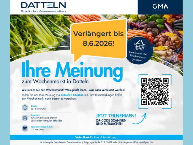 Hinweis auf Umfrage zum Wochenmarkt