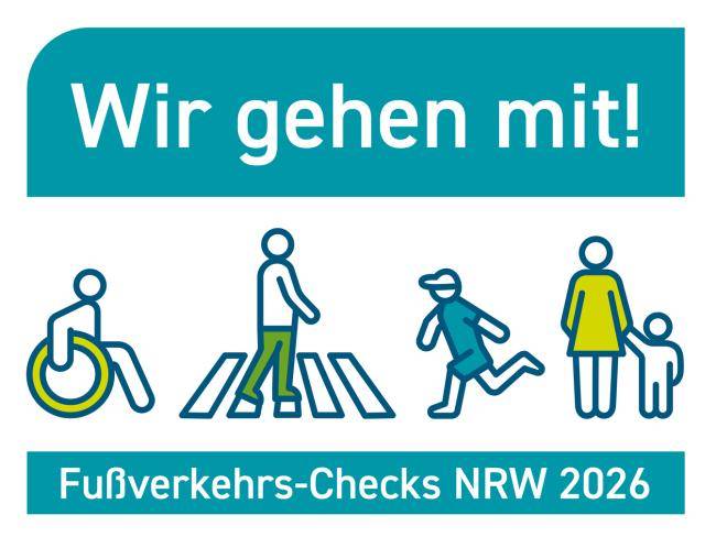 Hinweis auf die Fußverkehrs-Checks mit dem Slogan "Wir gehen mit!"
