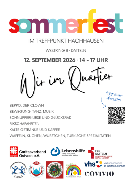 Plakat für Sommerfest im Treffpunkt Hachhausen am 12.09. von 14 bis 17 Uhr.