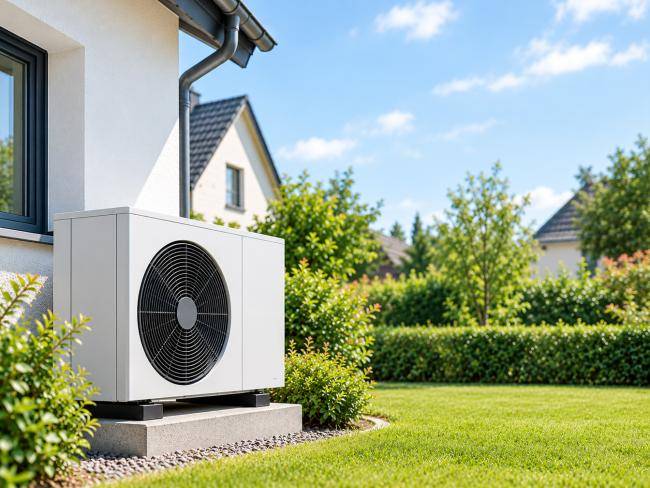 Wärmepumpe im Garten (Bild von ChatGPT erstellt)
